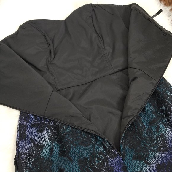Le Chateau Blue Teal Strapless Sweetheart Black Lace Pockets Dress Cocktail S - Picture 4 of 11